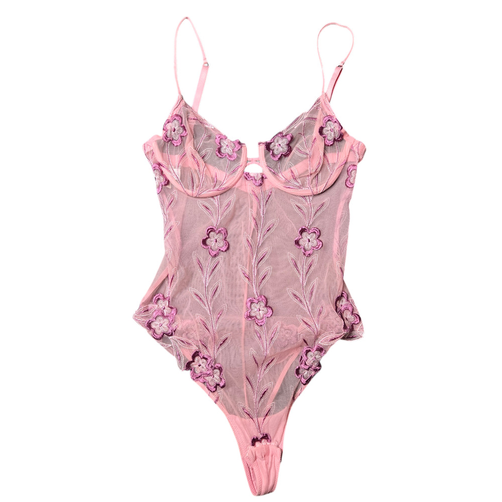 La Perla Pink Floral Vintage Lace Bodysuit Size: 36C